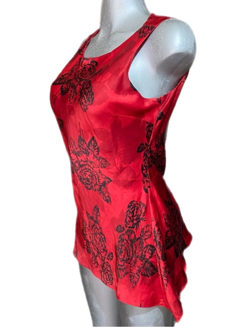 Reba Sleeveless Tunic Top Blouse 100% Silk Floral Red Rose Elegant Romantic Sz 8